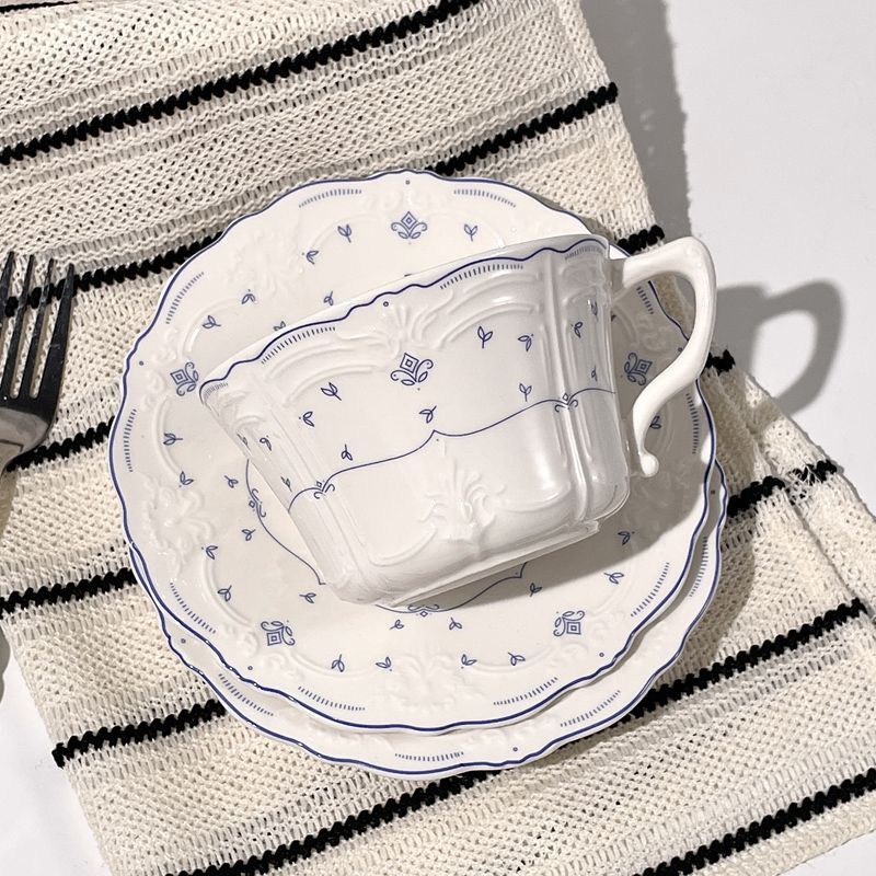Korean Tea Set - Rural Style Niche Retro Relief Blue